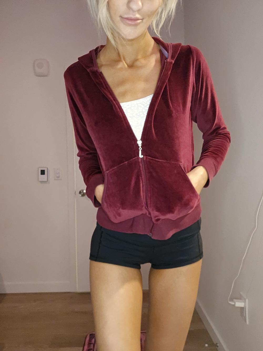 Y2K Juicy Couture Velour Zip Hoodie in Deep Burgundy
